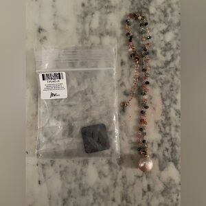 12MM PINK CULTURED FRESHWATER PEARL &TOURMALINE 18K ROSE GOLD OVER SILVER